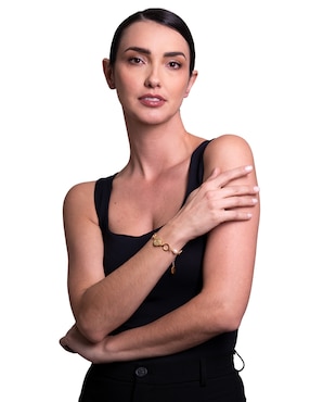 Pulsera Pineda Covalin de chapa de oro 10 k con perla cultivada Virgen de Guadalupe