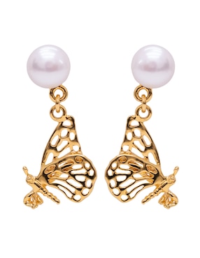 Aretes cortos de mariposa Pineda Covalin con acabado chapa de oro 18 K perla