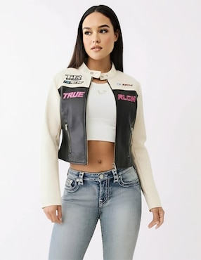 Chamarra para motociclista True Religion impermeable de piel para mujer