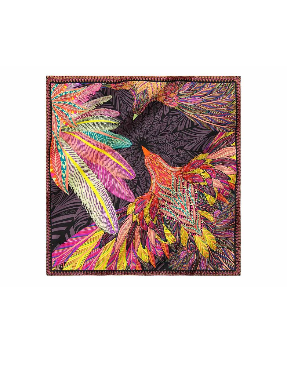 Pashmina seda negra con diseño gráfico