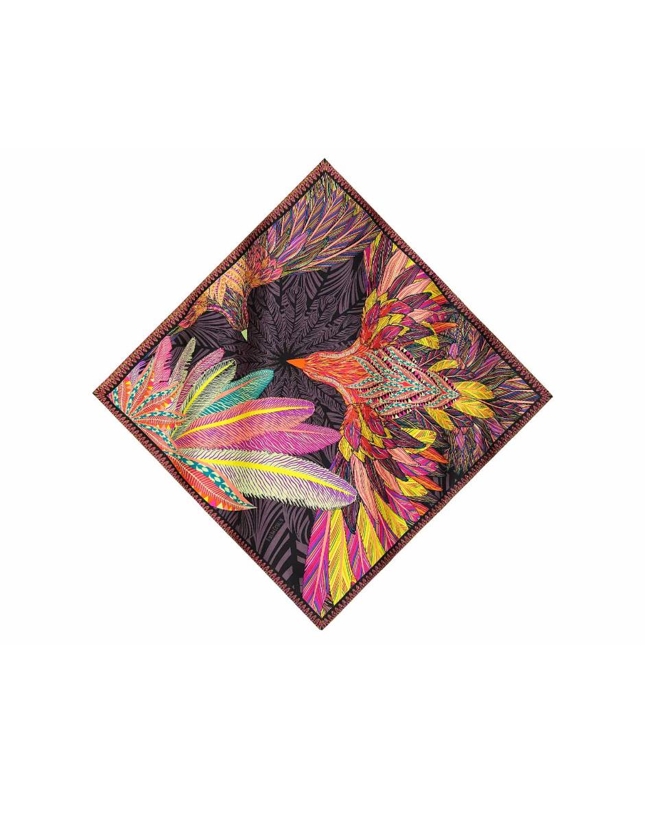 Pashmina seda negra con diseño gráfico 2