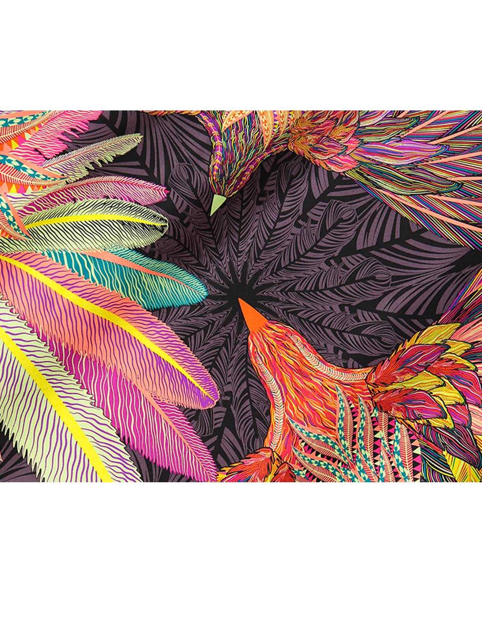 Pashmina seda negra con diseño gráfico 3