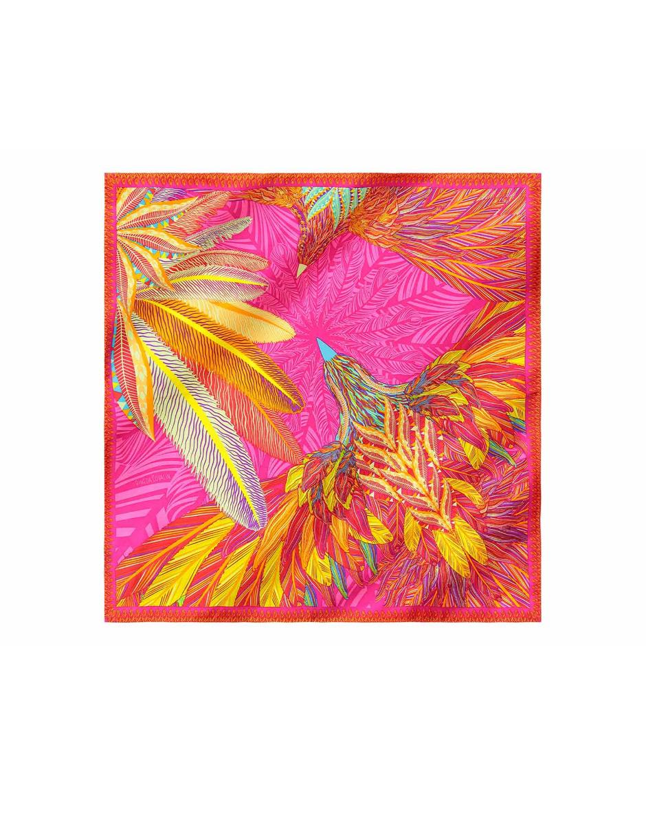 Pashmina seda fucsia con diseño gráfico