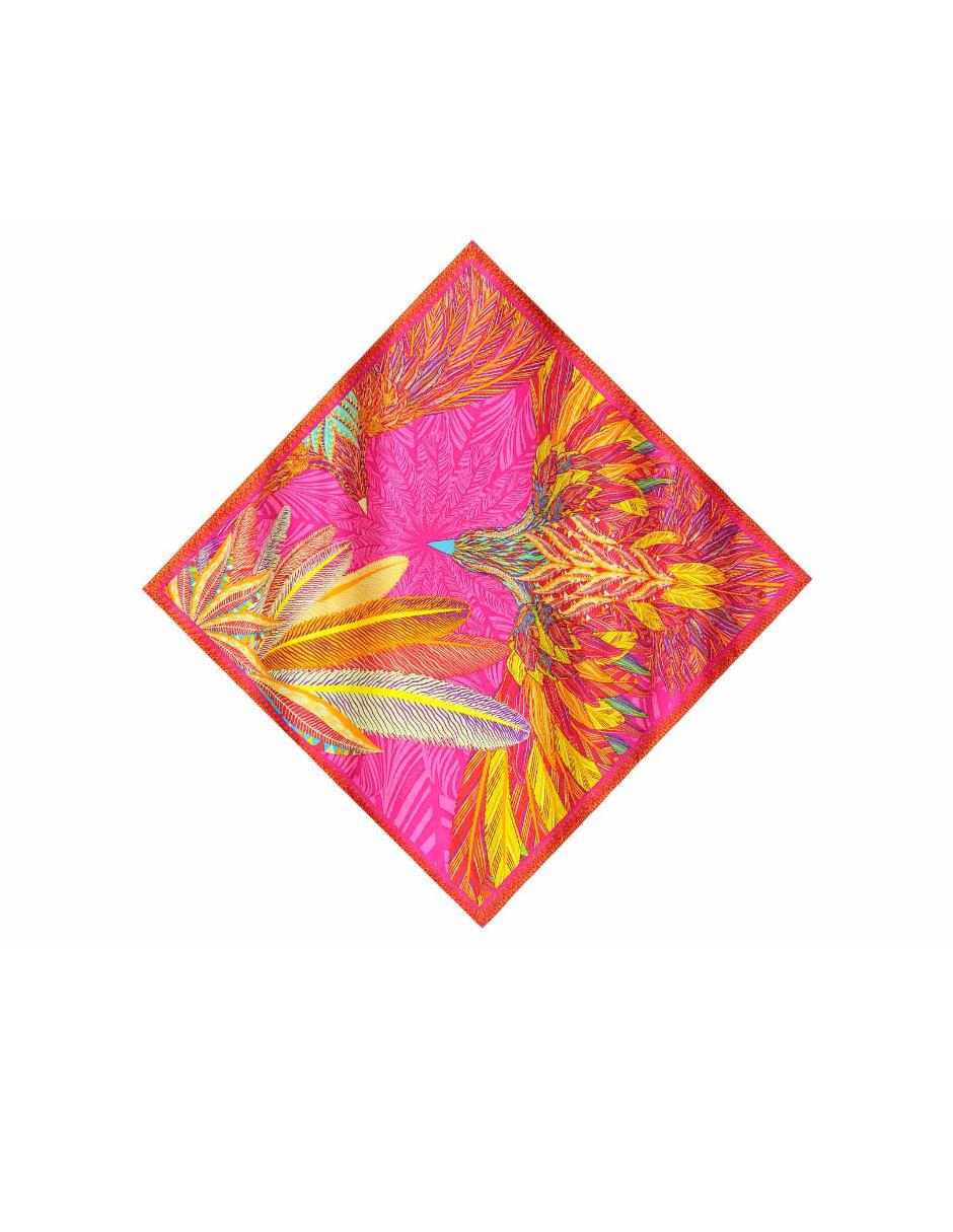 Pashmina seda fucsia con diseño gráfico 2