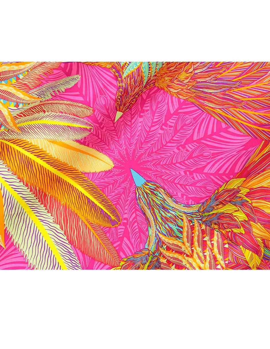 Pashmina seda fucsia con diseño gráfico 3