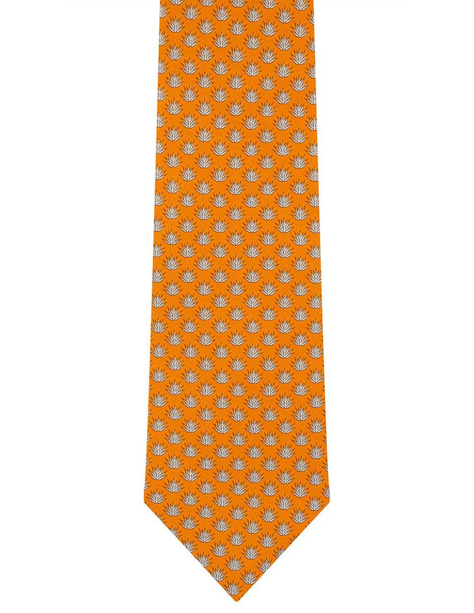 Corbata regular seda naranja con diseño gráfico 1