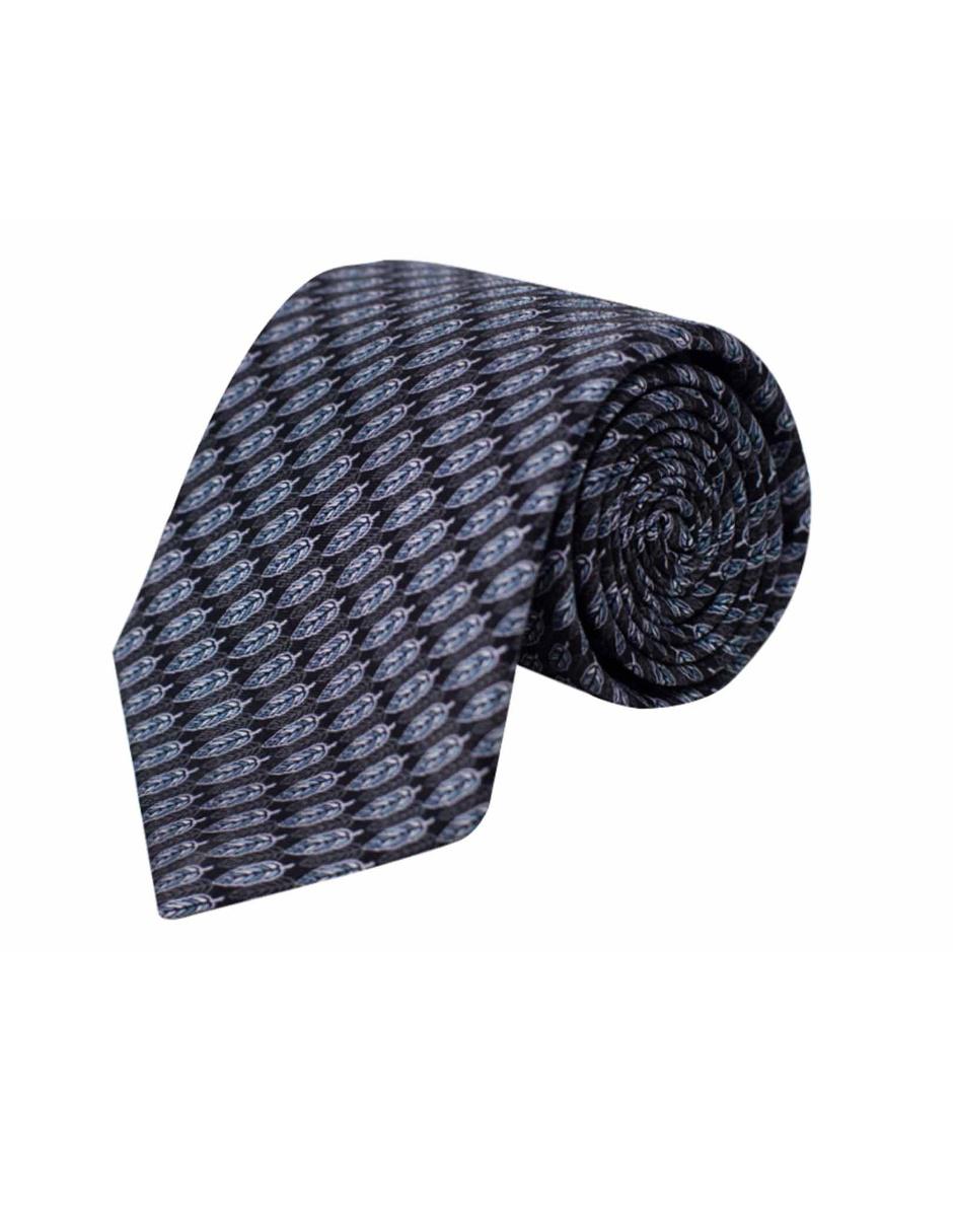 Corbata regular seda negra con diseño gráfico