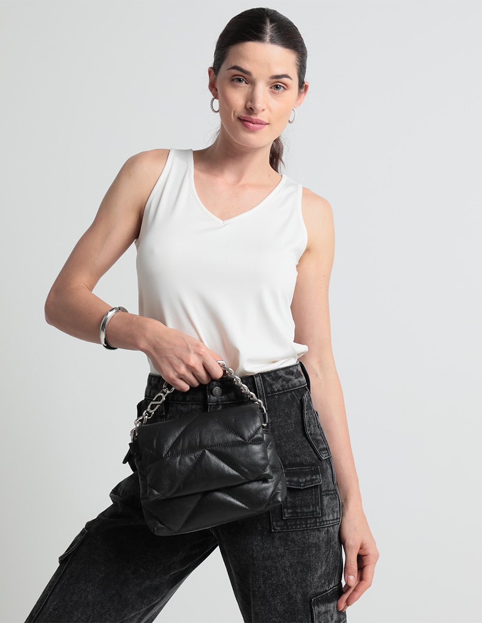 CROSSBODY SPRING 23 PIEL BROCHE, NEGRO