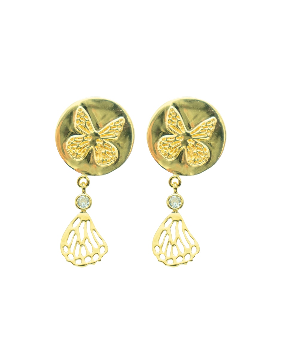 Arracadas Mariposa con acabado chapa de oro zirconia Arracadas Mariposa con acabado chapa de oro zirconia