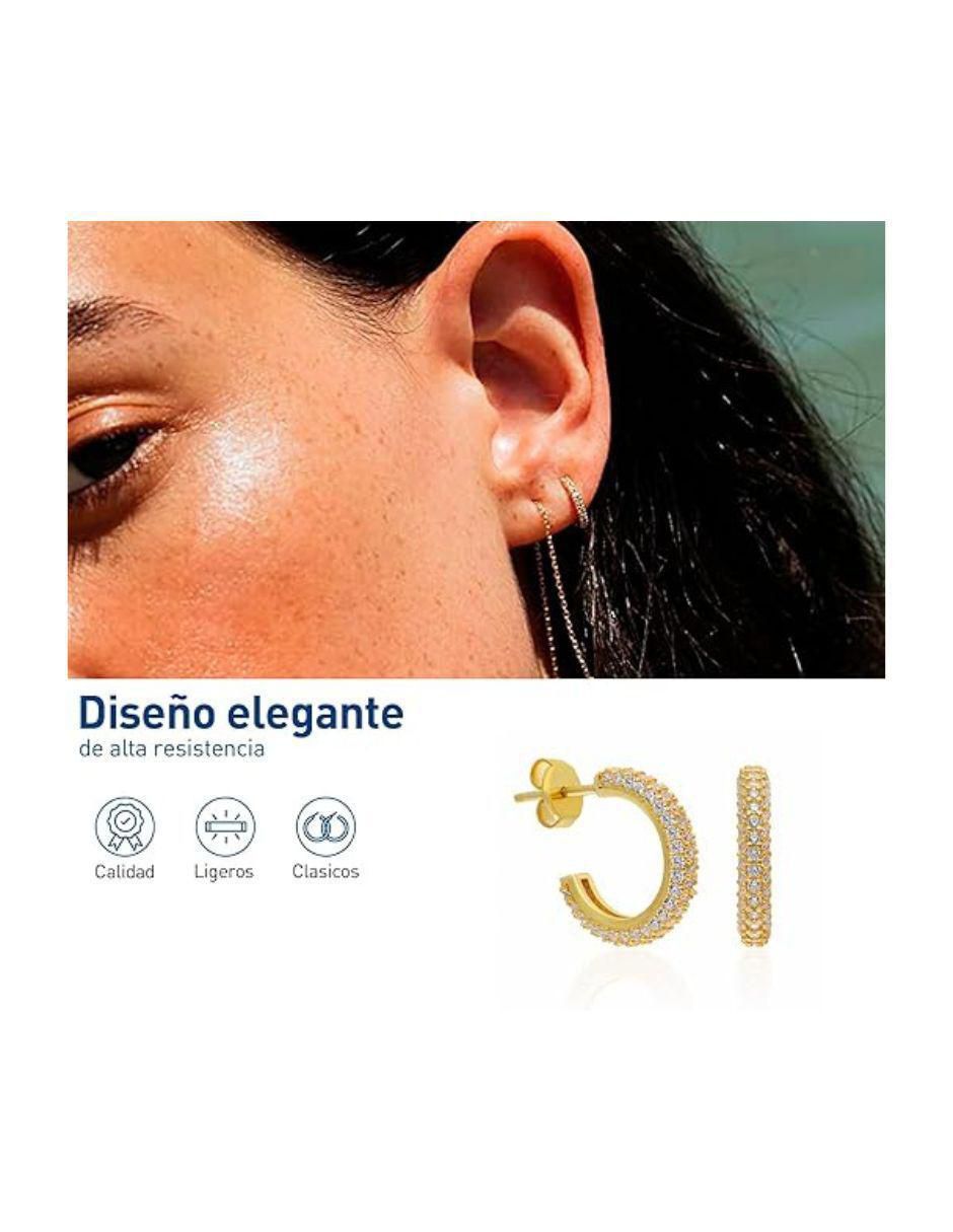 Arracadas de media luna de plata 18 K con acabado chapa de oro zirconia 3