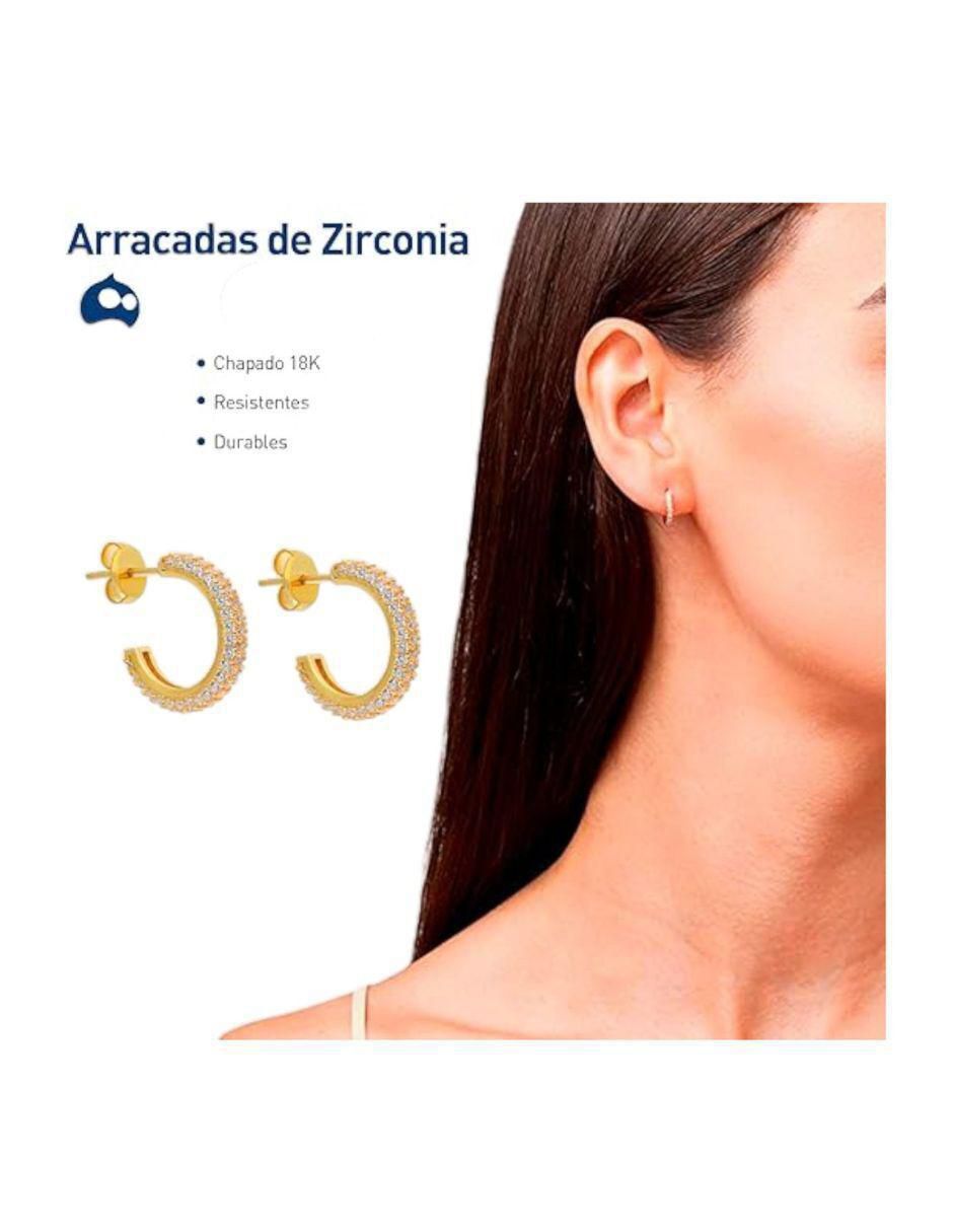 Arracadas de media luna de plata 18 K con acabado chapa de oro zirconia 4