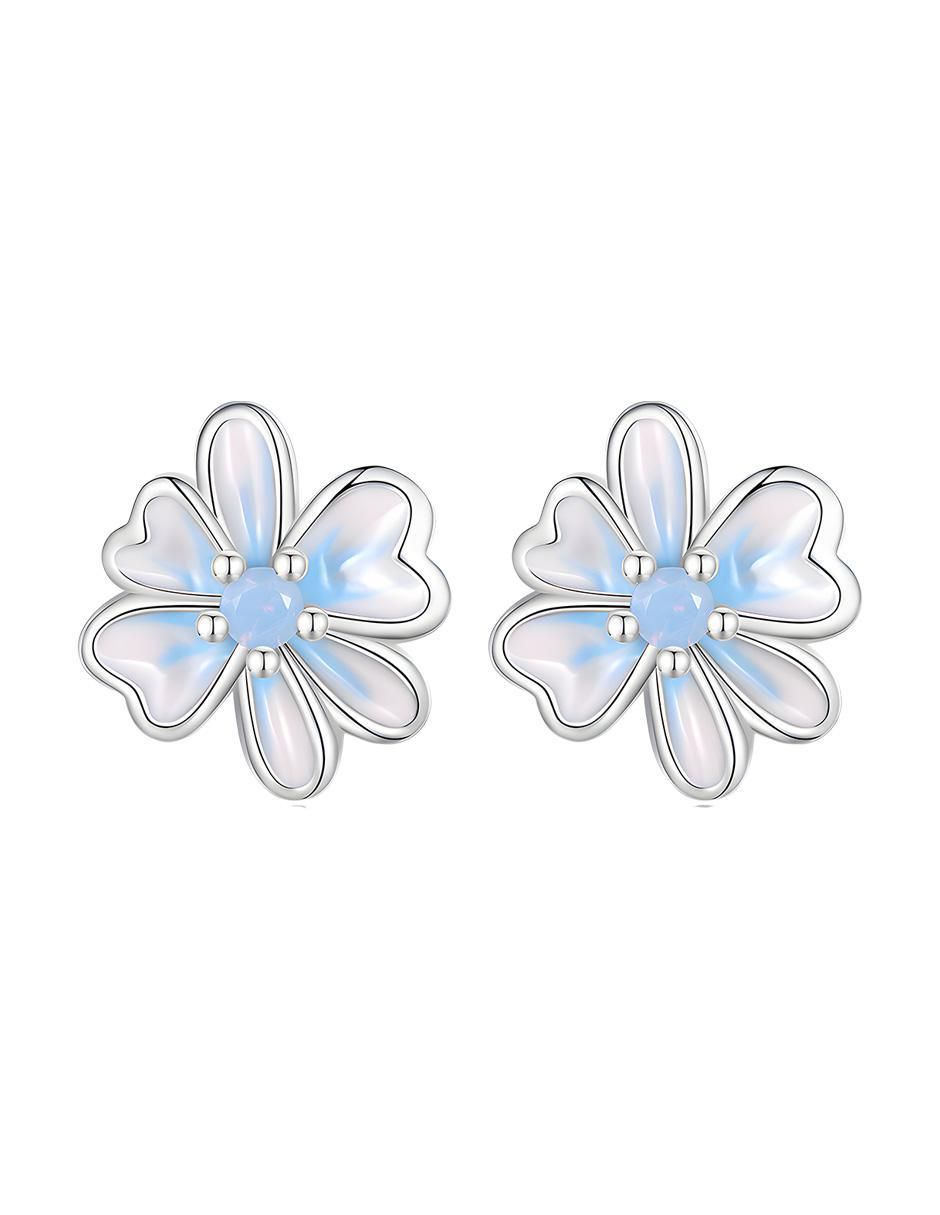 Broqueles de flor Flowers de plata P 925 con acabado brillante zirconia Broqueles de flor Flowers de plata P 925 con acabado brillante zirconia