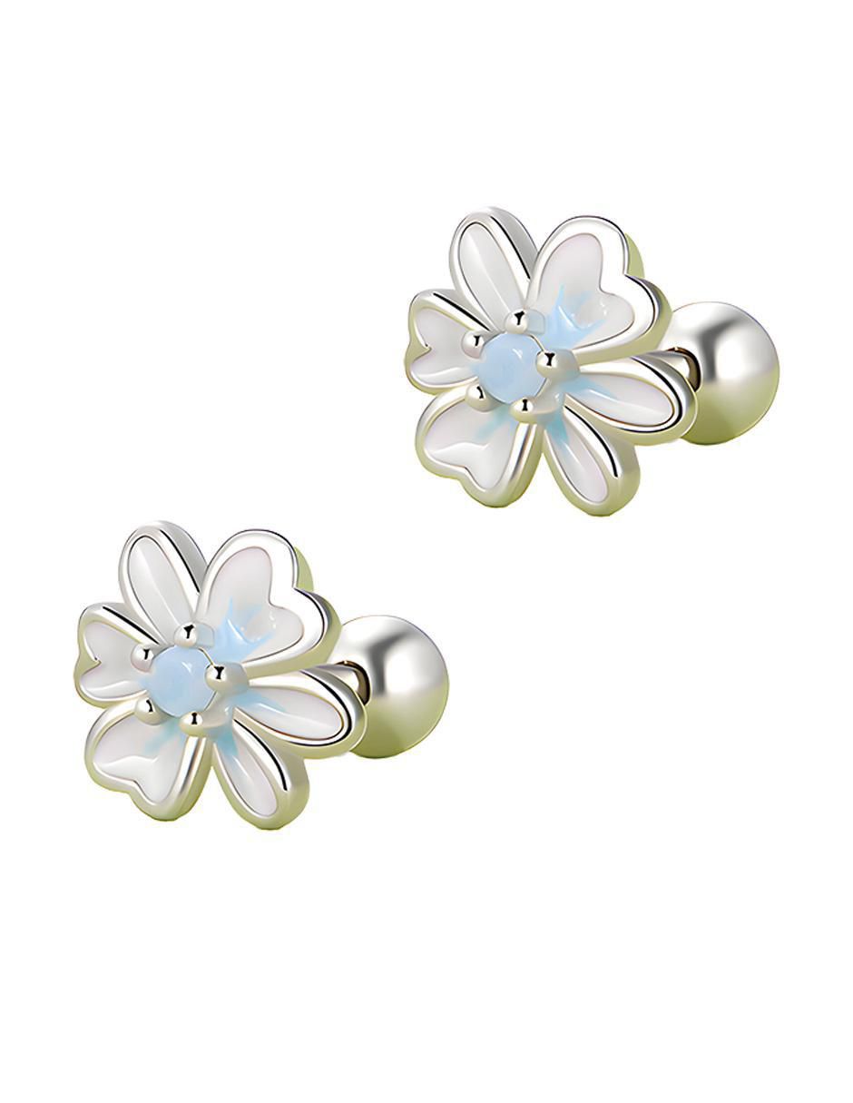 Broqueles de flor Flowers de plata P 925 con acabado brillante zirconia 3
