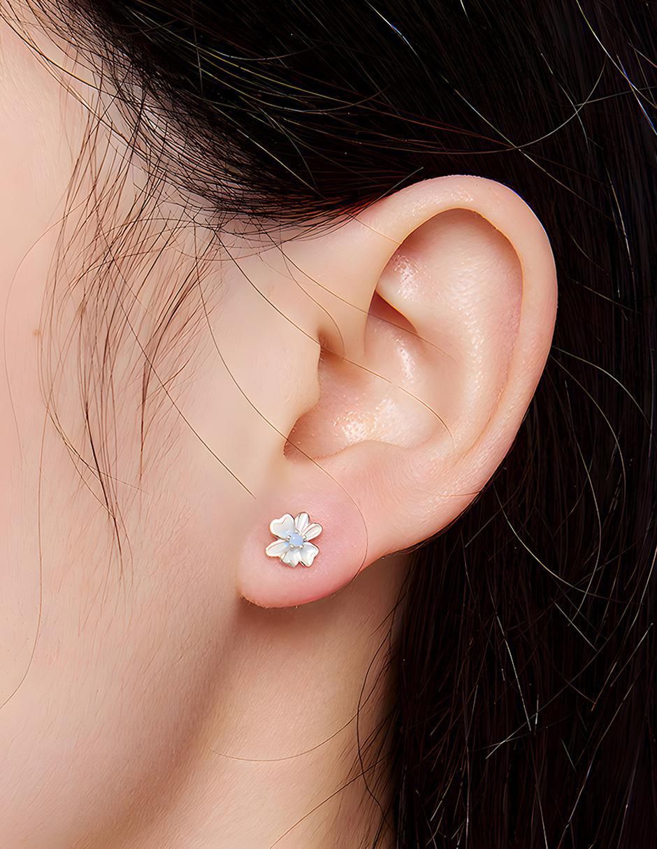 Broqueles de flor Flowers de plata P 925 con acabado brillante zirconia 4