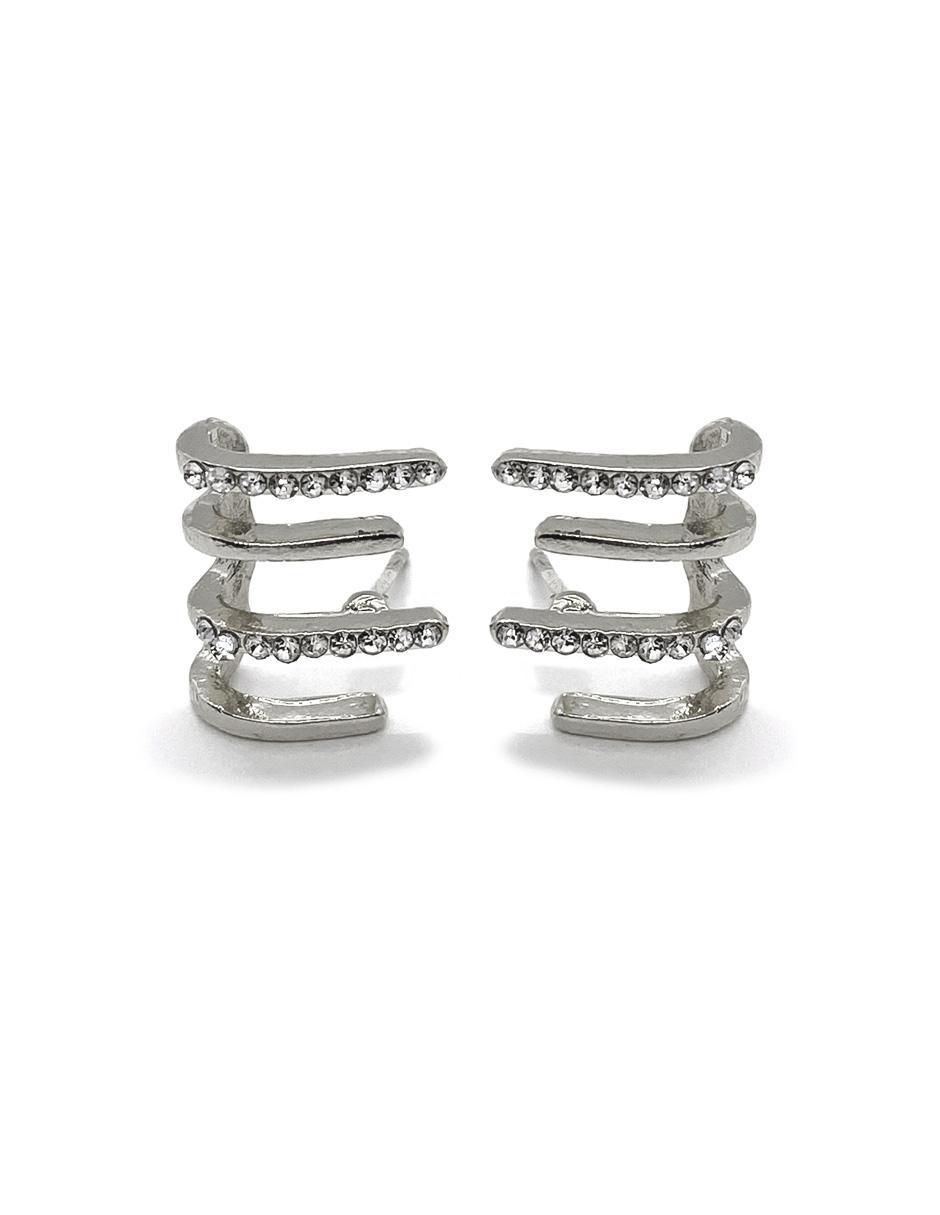Aretes de abanico con acabado baño rodio zirconia 1