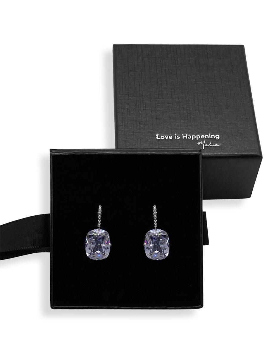 Aretes de aro rectangulares con acabado baño rodio circonita 3