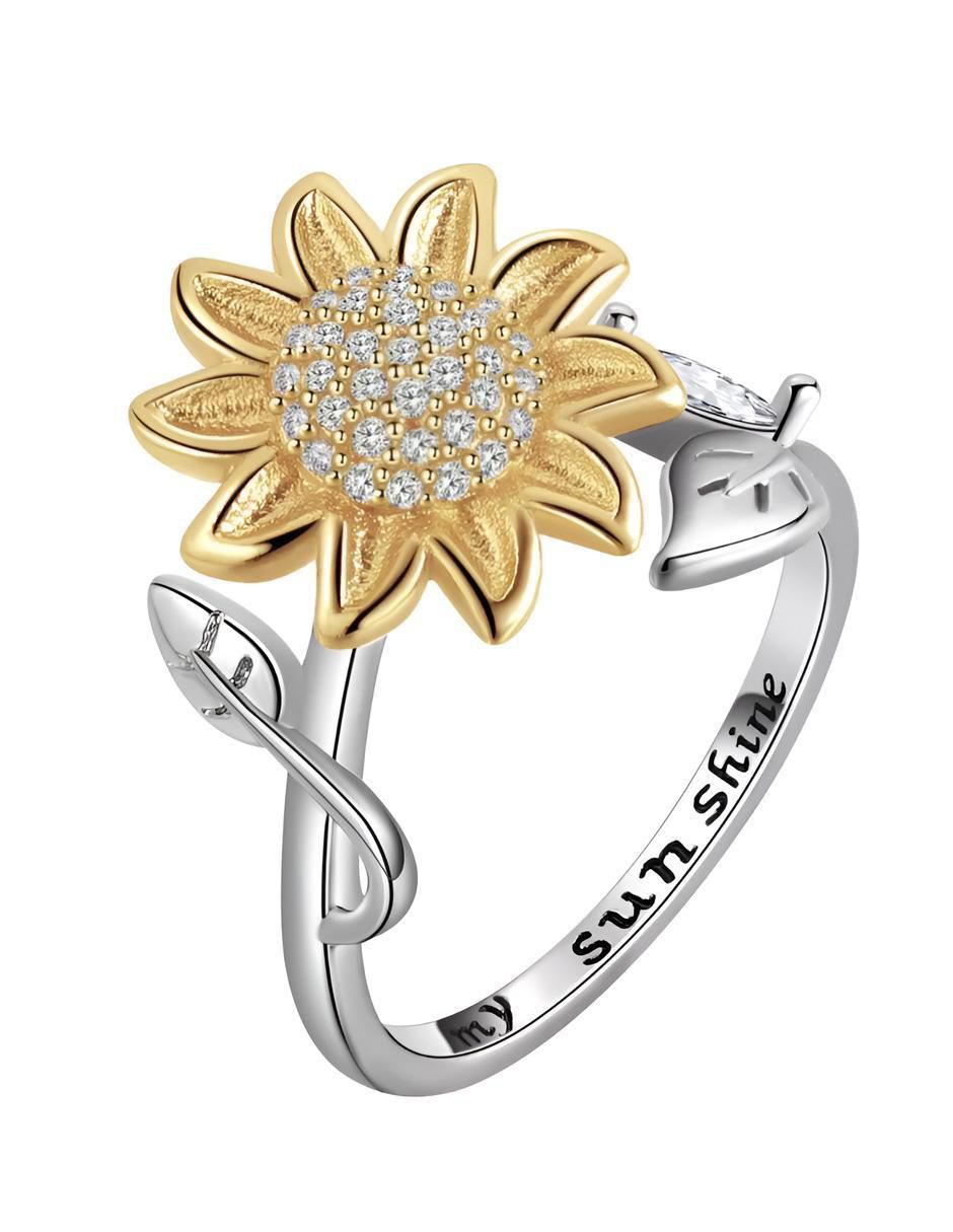 Anillo de flor P 925 de plata zirconia cúbica brillante 2