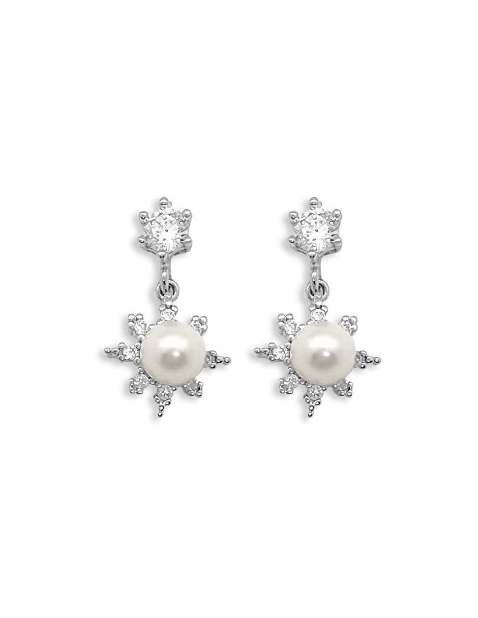 Aretes de estrella con acabado baño rodio zirconia