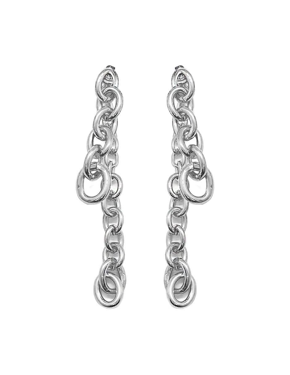 Aretes de eslabones con acabado baño rodio