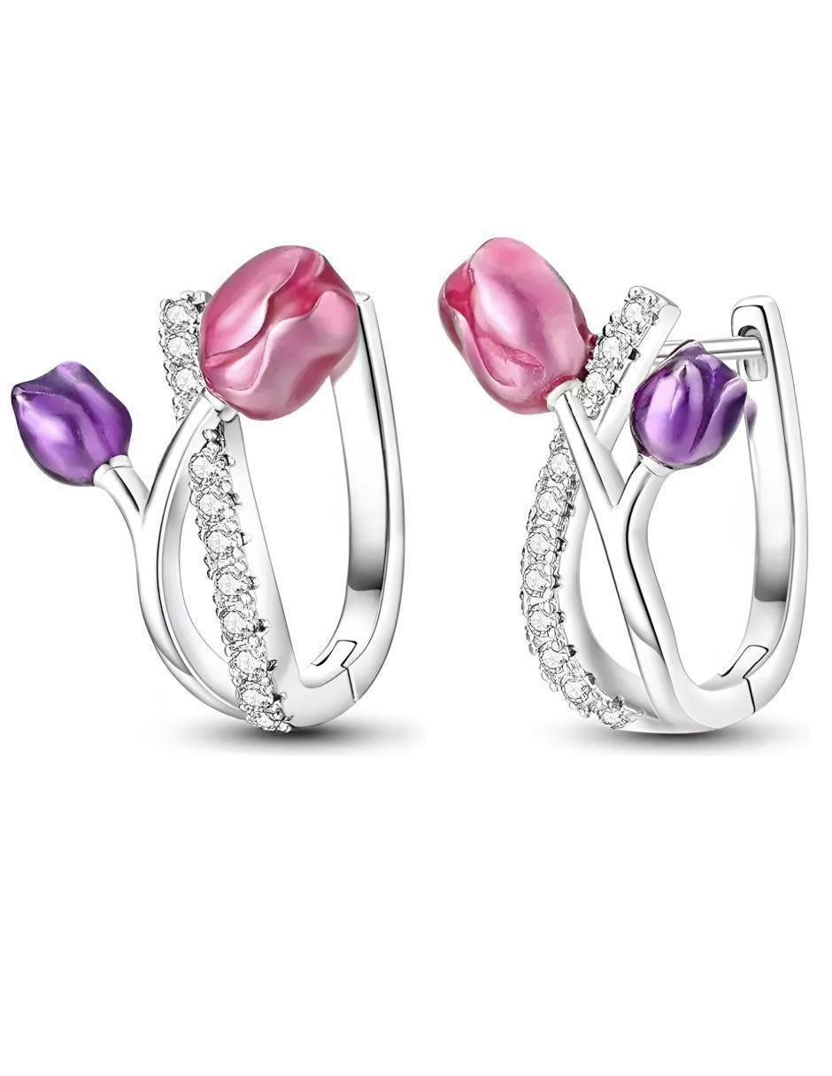 Aretes de flor de plata P 925 con acabado pavé
