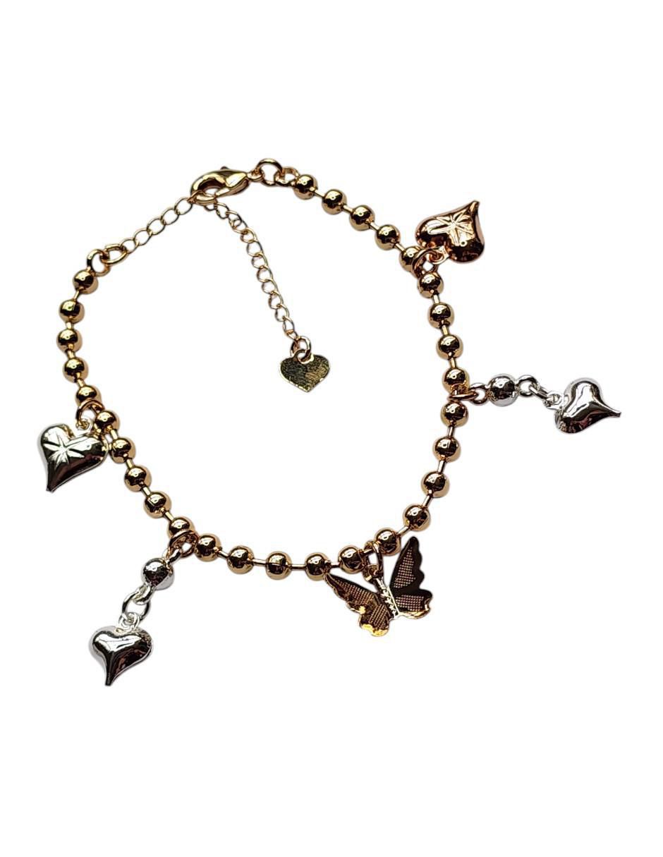 Pulsera de oro laminado 14 k Corazones con acabado brillante Pulsera de oro laminado 14 k Corazones con acabado brillante