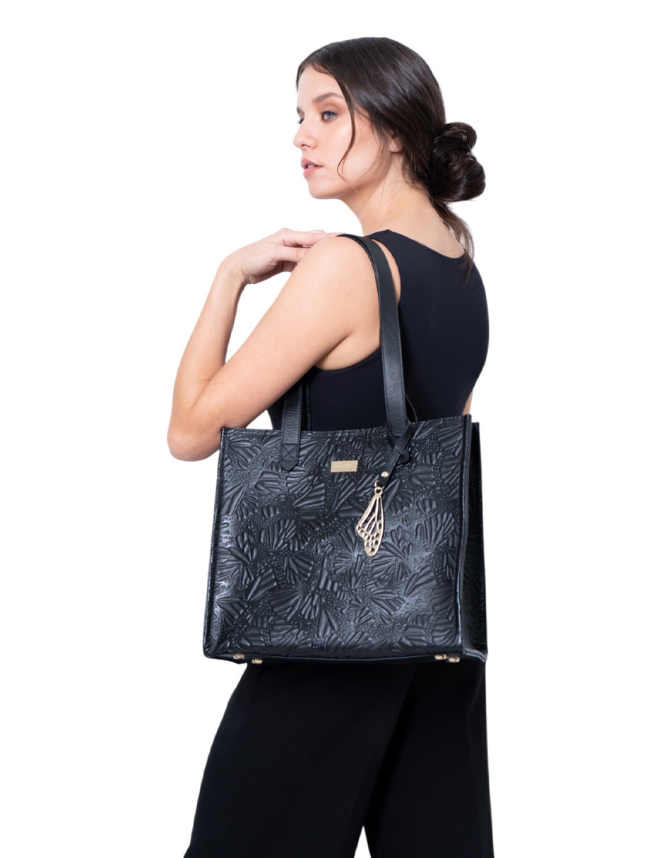 Bolsa tote Grabado Mariposa de piel para mujer 4