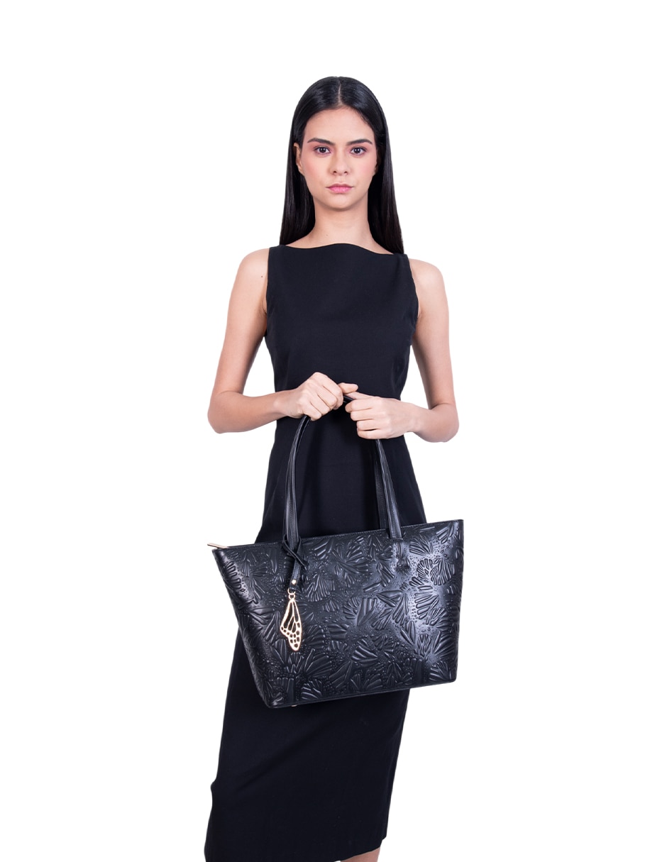 Bolsa tote Grabado Mariposa de piel para mujer 4