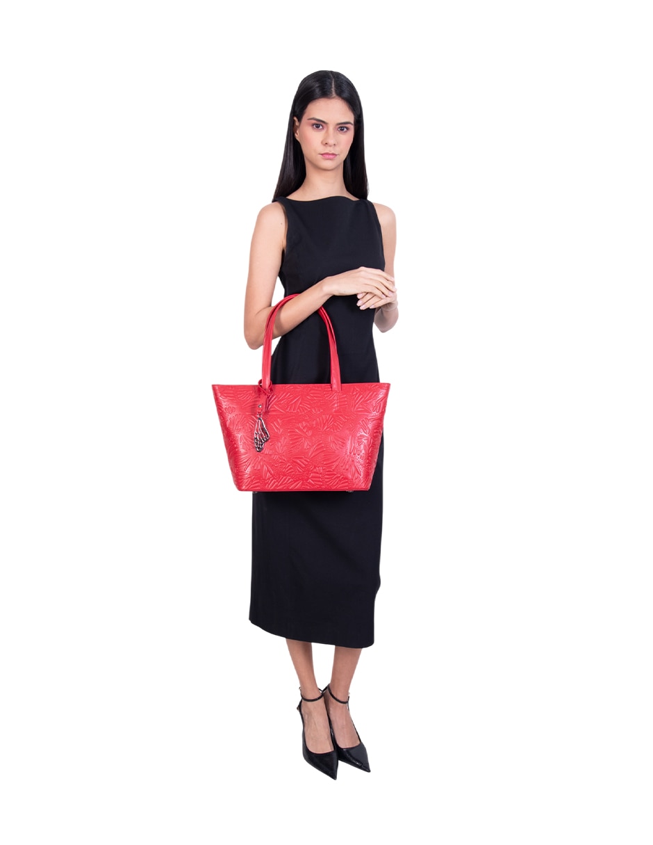 Bolsa tote Grabado Mariposa de piel para mujer 5