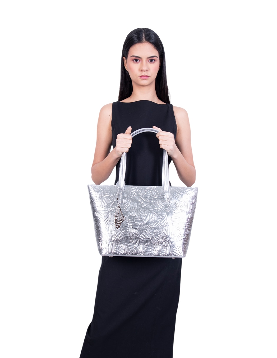 Bolsa tote Grabado Mariposa de piel para mujer 4