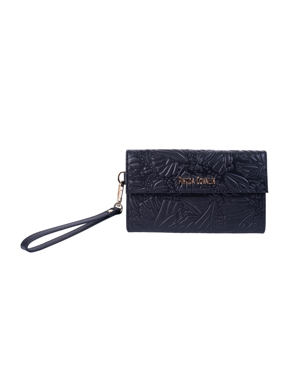 Bolsa wristlet grabado mariposa de piel para mujer
