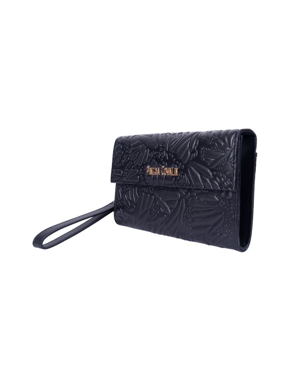 Bolsa wristlet grabado mariposa de piel para mujer 2