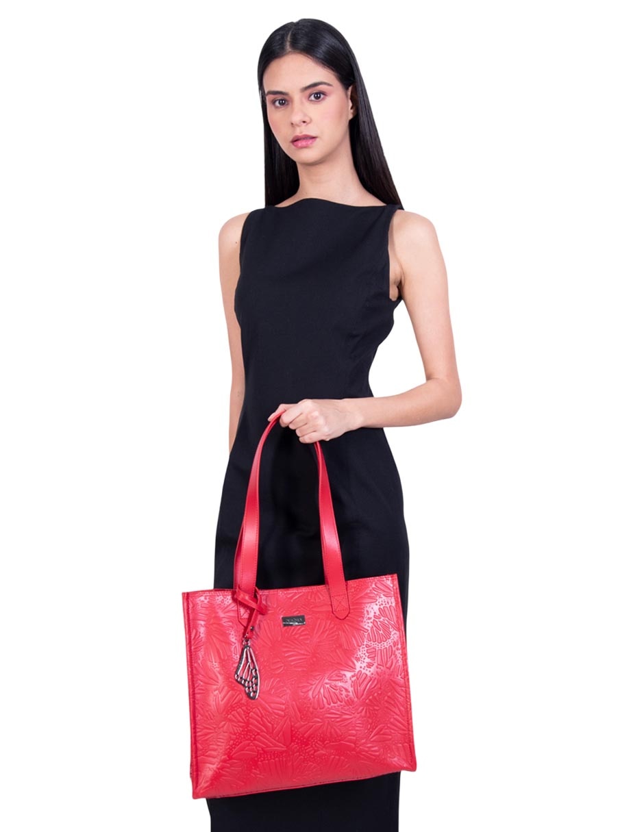 Bolsa tote Grabado Mariposa de piel para mujer 3