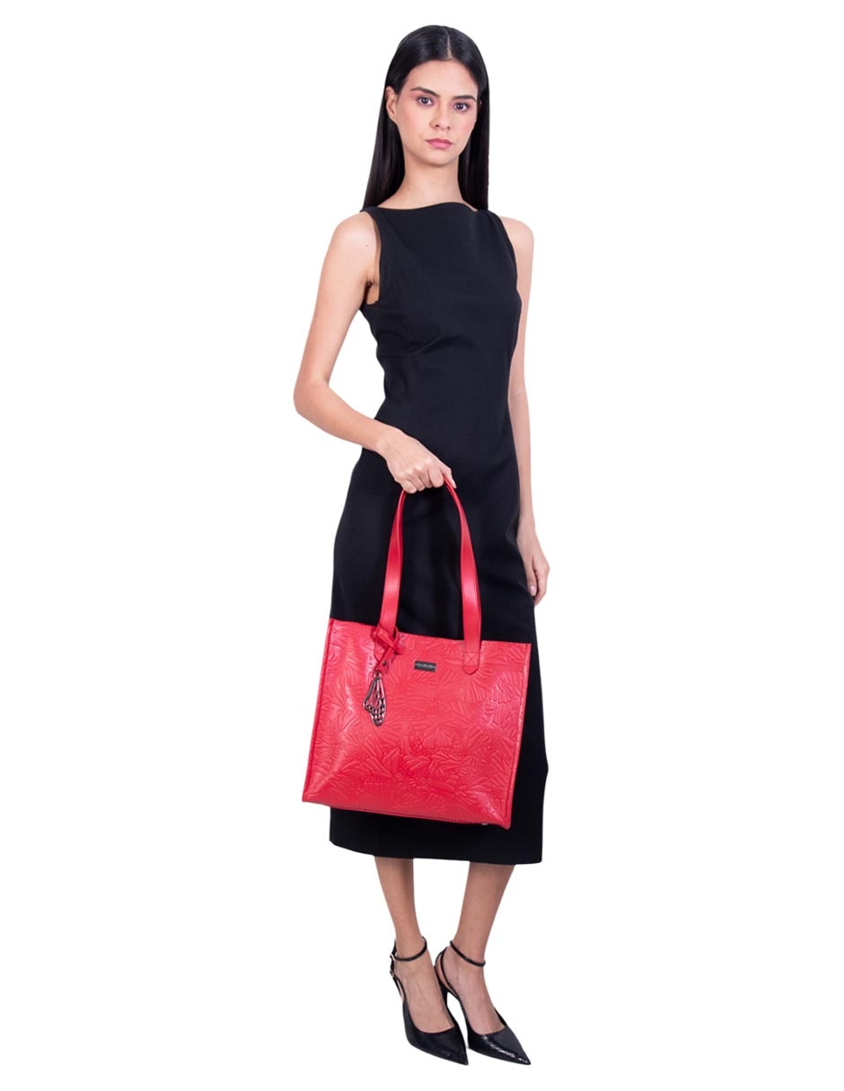 Bolsa tote Grabado Mariposa de piel para mujer 4
