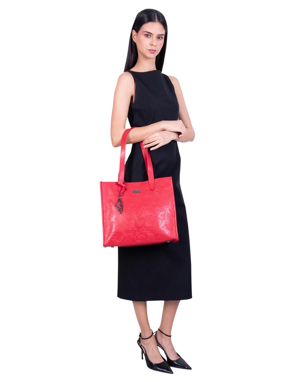Bolsa tote Grabado Mariposa de piel para mujer 5