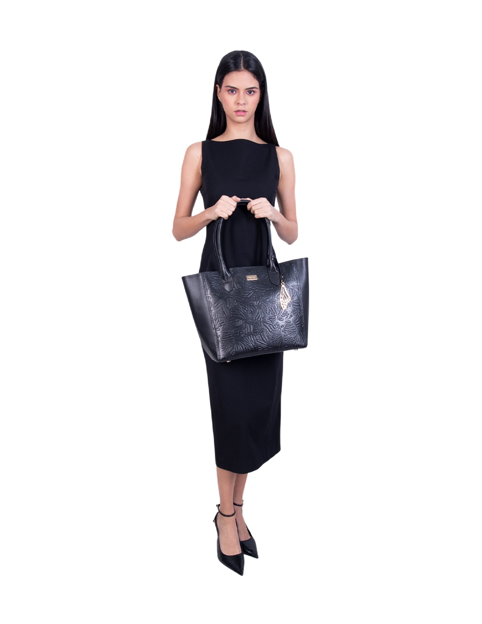 Bolsa tote Grabado Mariposa de piel para mujer 6