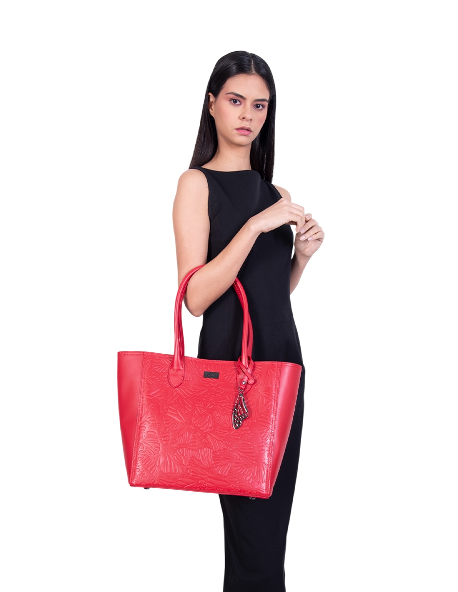 Bolsa tote Grabado Mariposa de piel para mujer 5