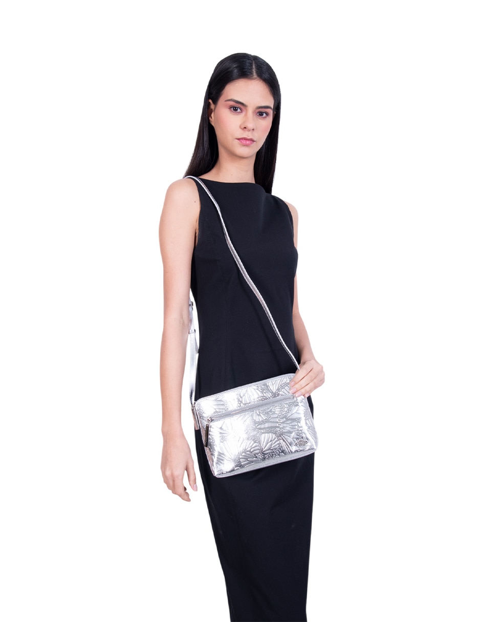 Bolsa crossbody Grabado Mariposa de piel para mujer 3
