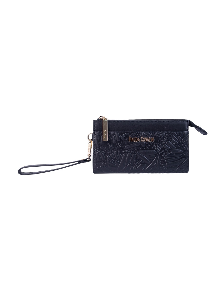 Bolsa wristlet grabado mariposa de piel para mujer