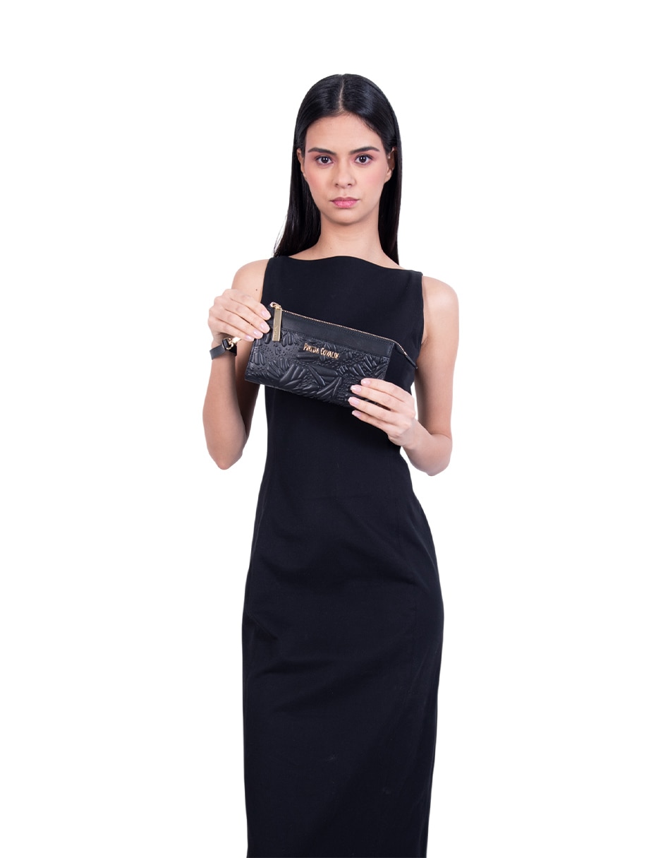 Bolsa wristlet grabado mariposa de piel para mujer 5