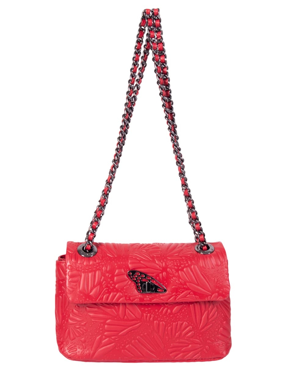 Bolsa crossbody Grabado Mariposa de piel para mujer