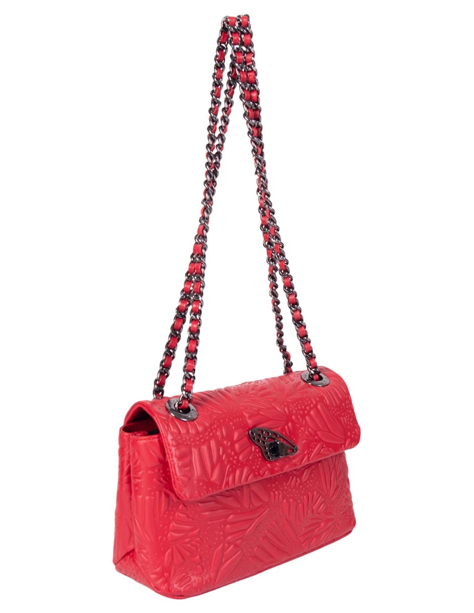 Bolsa crossbody Grabado Mariposa de piel para mujer 7