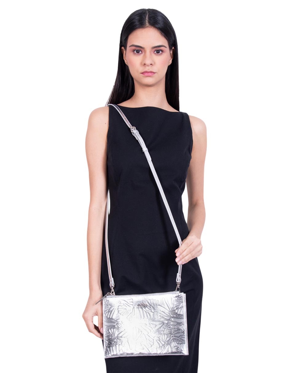 Bolsa crossbody Grabado Mariposa de piel para mujer 3
