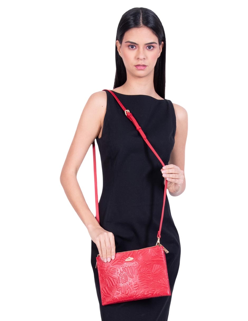 Bolsa crossbody Grabado Mariposa de piel para mujer 3