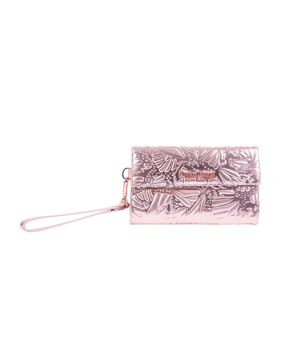 Bolsa wristlet grabado mariposa de piel para mujer