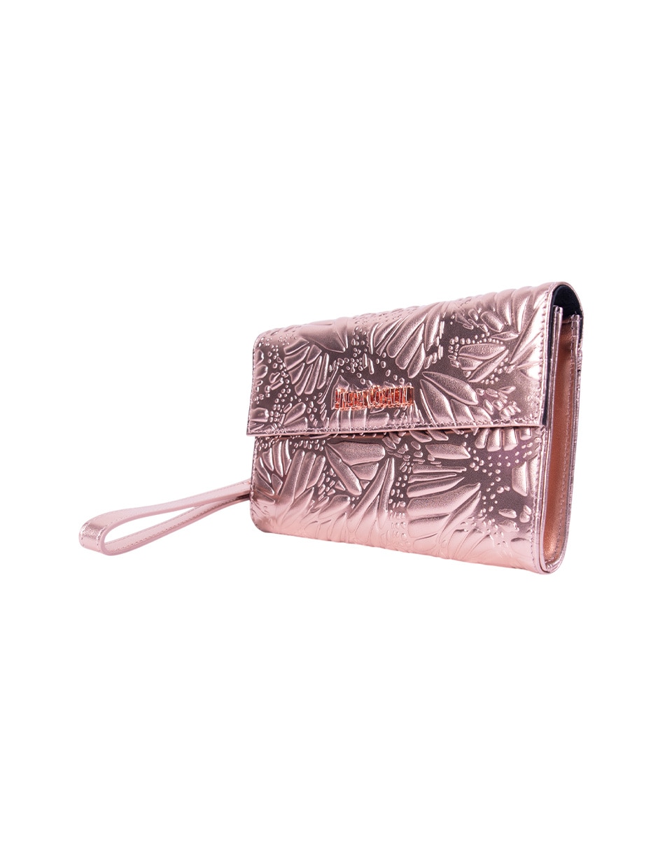 Bolsa wristlet grabado mariposa de piel para mujer 2