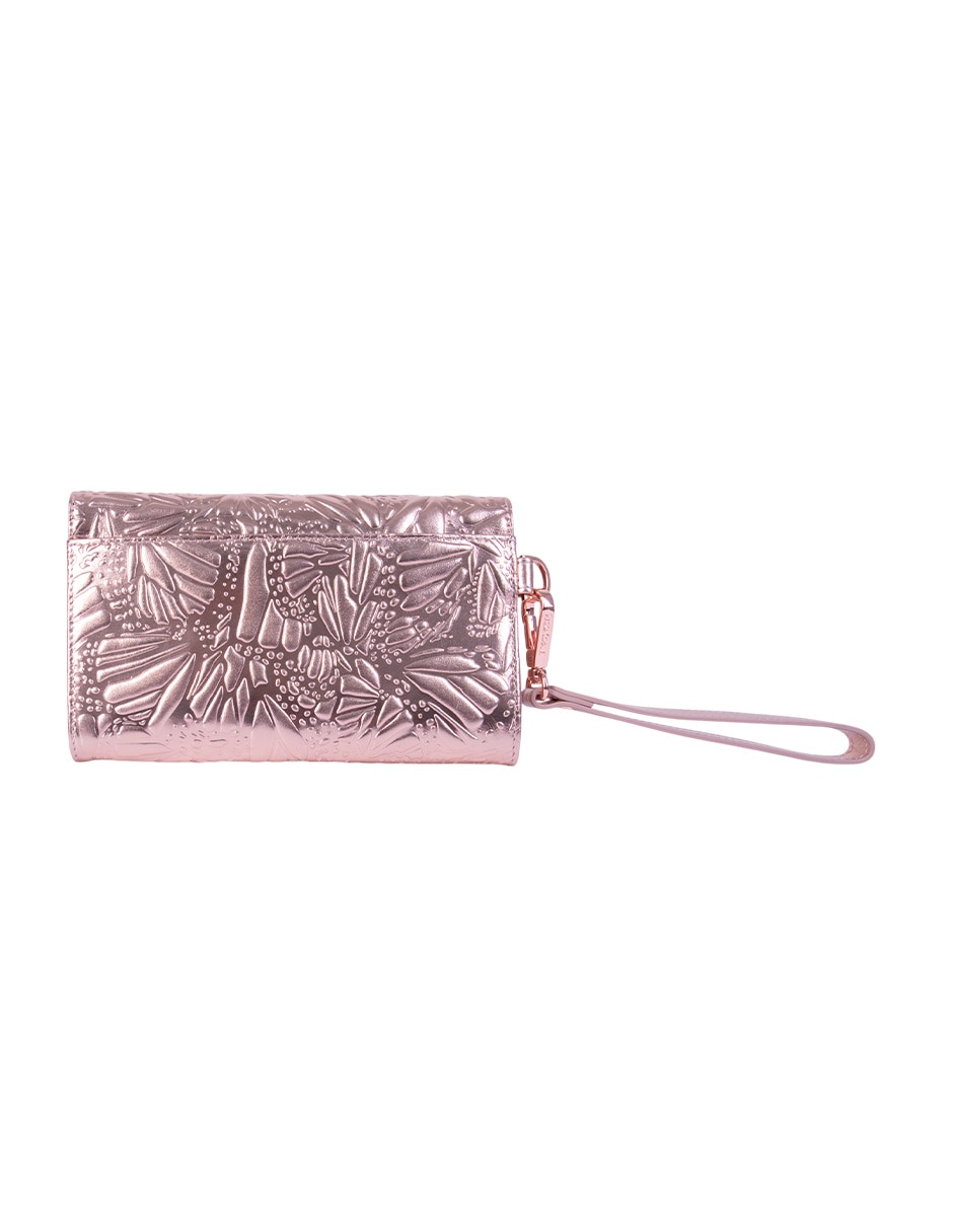 Bolsa wristlet grabado mariposa de piel para mujer 3