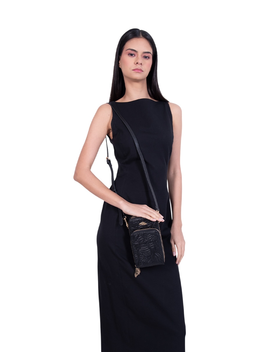 Bolsa crossbody Grabado Mariposa de piel para mujer 5