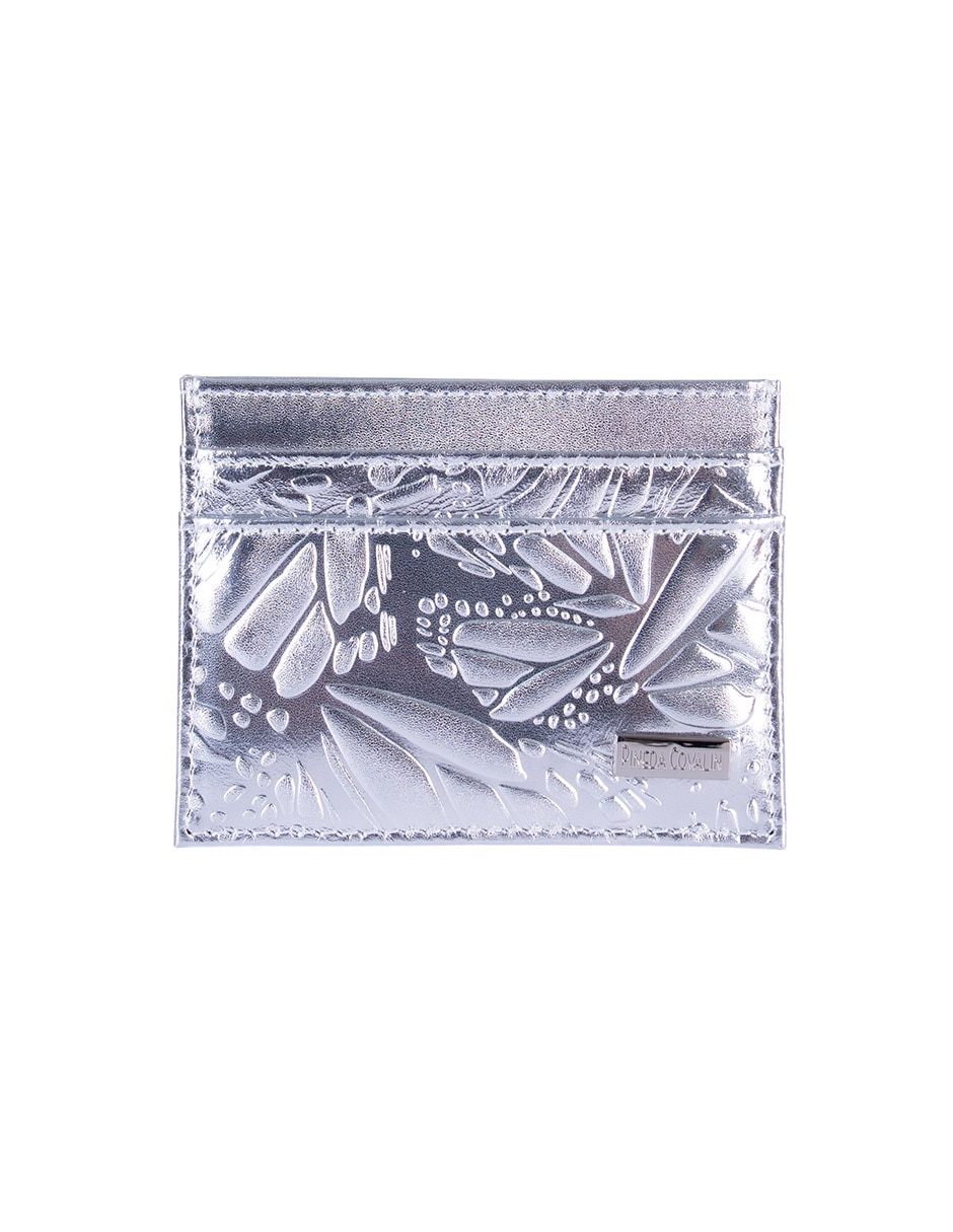 Tarjetero piel grabado mariposa para mujer