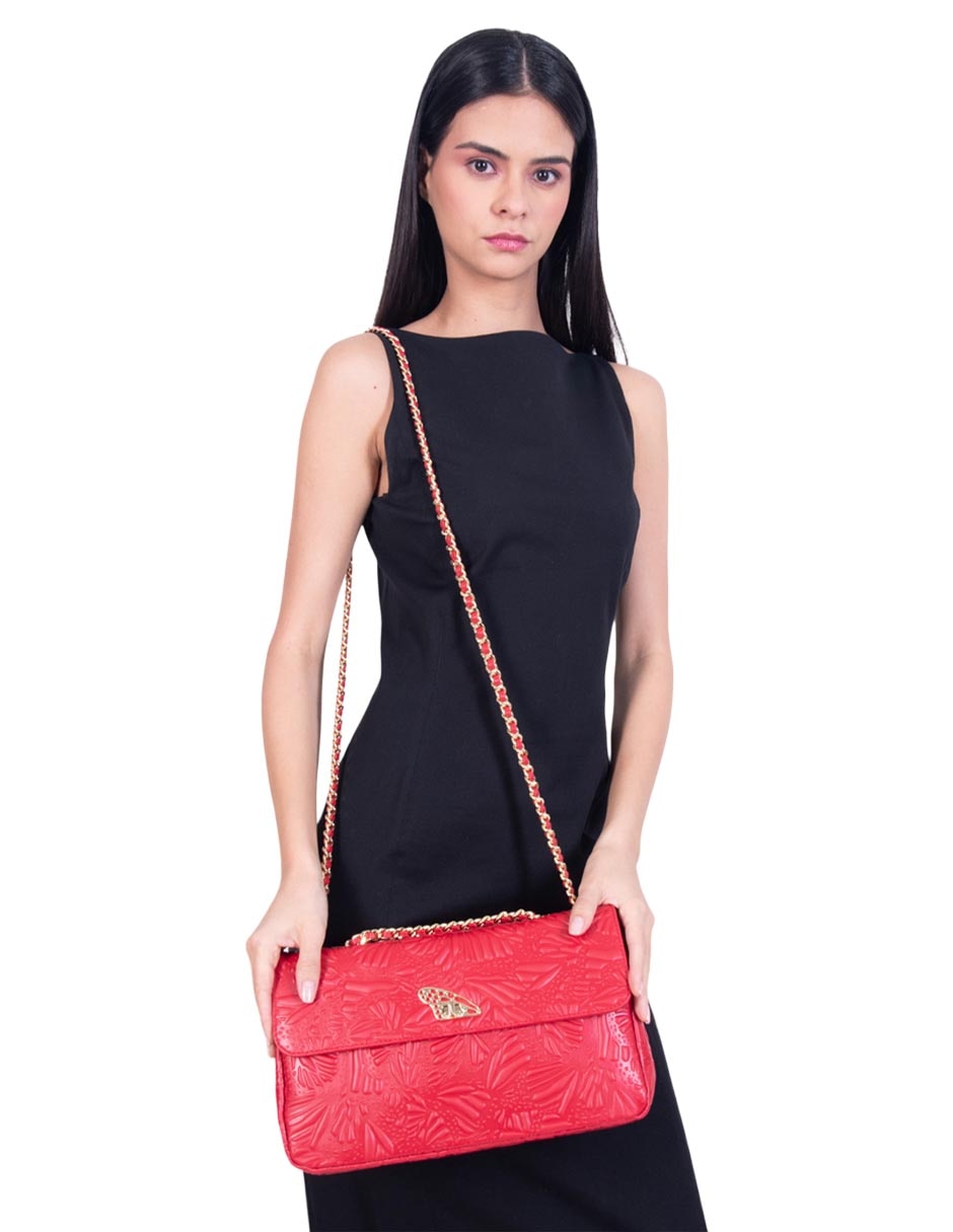 Bolsa crossbody Grabado Mariposa de piel para mujer 2