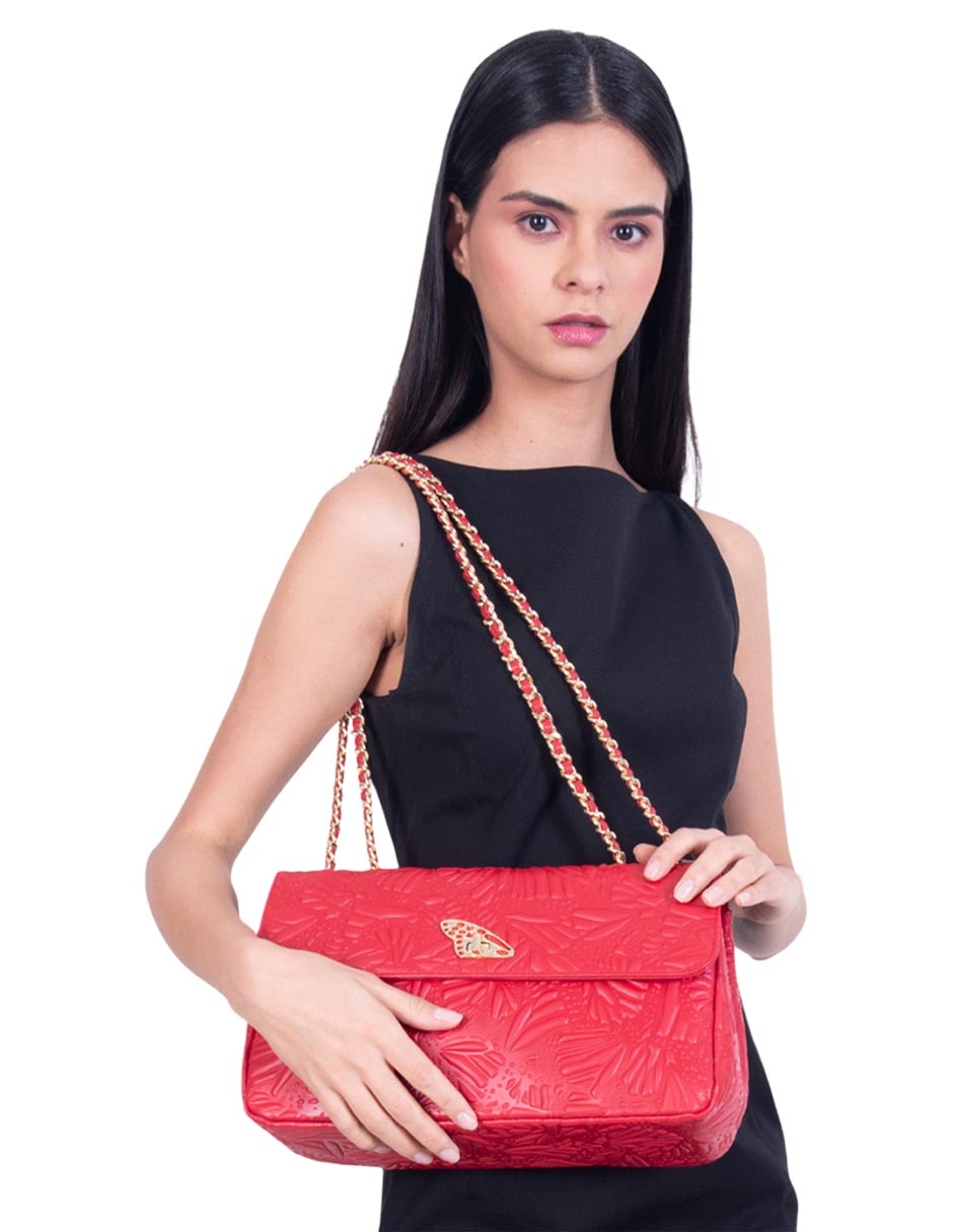 Bolsa crossbody Grabado Mariposa de piel para mujer 4